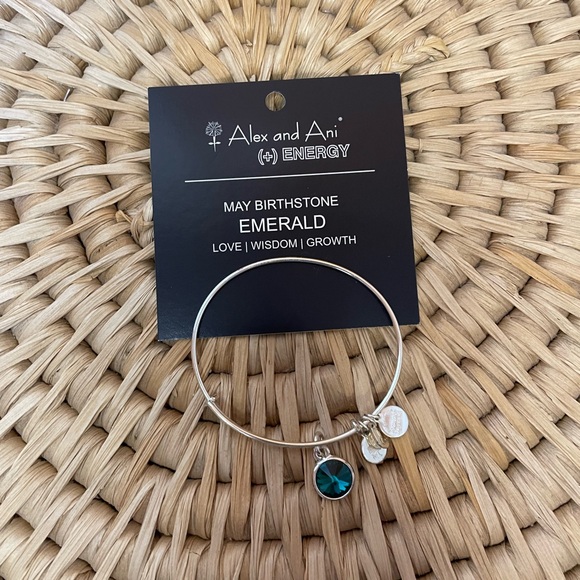 Alex & Ani May Birthstone Emerald Silver Expandable Bangle - Picture 1 of 4